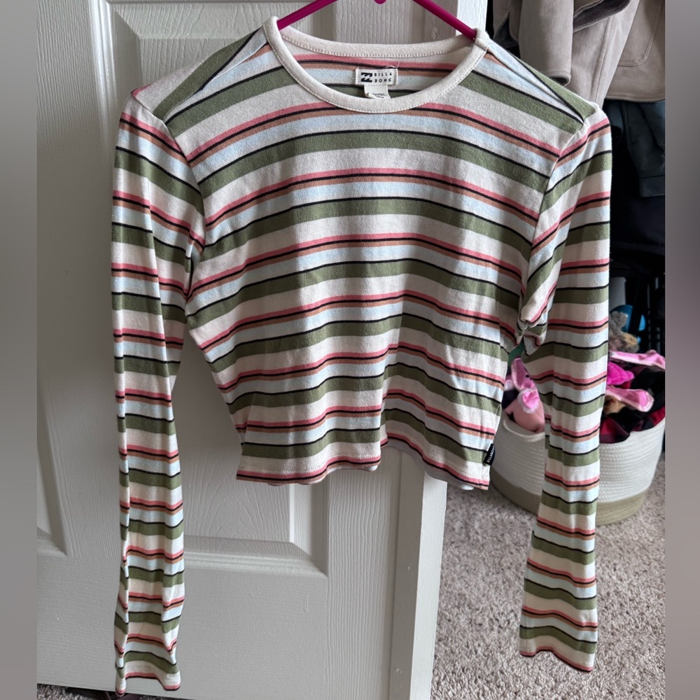 Billabong Striped Long Sleeve Crop Top